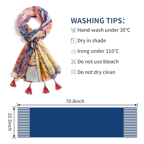 QIUTIMIY Scarf for Women Lightweight Soft Floral Leopard Printed Scarves Fall Winter Fashion Shawl Wrap with Fringe - color: Flower-red Brown