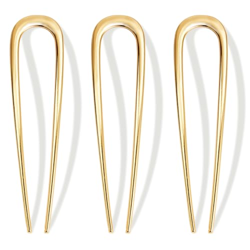 3 PCS French Hair Pins for Women, Metal Hair Pins for Buns, French Twists and Updos, Hair Styling Pins for Thick and Thin Hair, Gold Hair Accessories - color: Gold