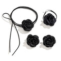 OIDIMS Rose Flower Jewelry Set for Women Classic Velvet Camellia Satin Flowers Choker Necklace Sexy Charms Floral Earring Bracelet for Party Bride Wedding Party Summer Holiday Necklaces - color: Black