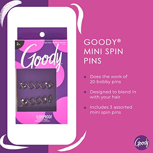 Goody Mini Spin Pins, 2 Ct, Spiral Clips for Quick & Easy Buns, All-Day Hold Twist Corkscrew Bobby Pins, Pain-Free Hair Accessories for Women, Men Boys & Girls, All Hair Types - color: 2 Count