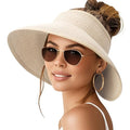 NPQQUAN Sun Visor Hats for Women Wide Brim Ponytail Straw Beach Hat Packable Foldable UPF 50+ Floppy Travel Hats - color: (Beige)), style: Classic