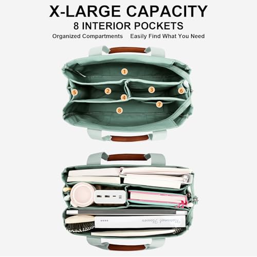 KKXIU Canvas Tote Bag for Women with Zipper and Compartments Crossbody Large Bible Messenger Purse Bag With Pockets | Canvas - color: Green, size: Large