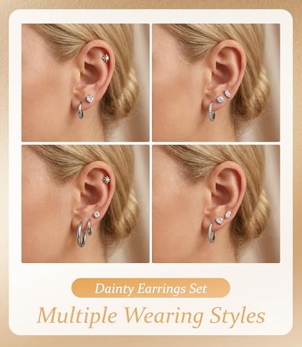 Incaton Hypoallergenic Flat Back Earrings for Women Silver 14K Gold Plated Surgical Stainless Steel Stud Earrings Cubic Zirconia Cartilage Studs Earrings For Multiple Piercing Sensitive Ears - color: K-Silver
