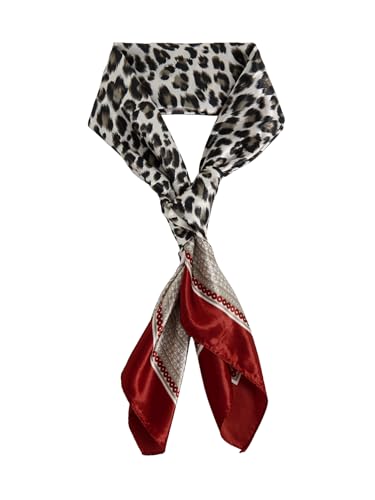 RoseSeek Women's Cheetah Print Silk Head Scarf Leopard Satin Rave Hair Scarf Headband Square Scarves - color: Red Leopard