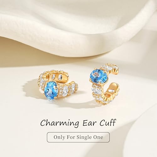 MEVECCO Ear Cuff Non Piercing for Women 18K Gold Plated Dainty Ear Cuff Earring Stacks Cartilage Clip On Wrap Huggie Minimalist Fake Piercings Open Hoops Jewelry Gifts - style: oval-blue