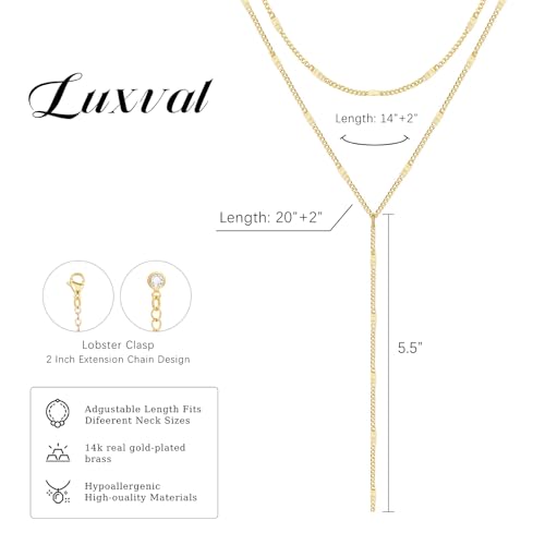 Luxval Lariat Silver Necklace for Women, Dainty Long Necklace Silver Y-Shaped Pendant Necklaces Trendy Beaded Chain Drop Necklaces Jewelry for Women Gifts - color: Gold-Shinny Layered