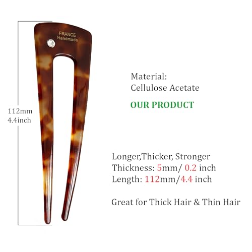 French Hair Clips 4-Pack Assorted Styles, U-Shaped Textured Hair Pins for Women with Black, Tortoiseshell, Leopard & Smoky, for Ponytail Bun Updo (Tortoiseshell) - color: Tortoiseshell