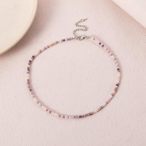 PINK TOWN Colorful Beaded Necklace Bohemian Rice Beads Choker Handmade Summer Beach Necklace for Women - color: Pink