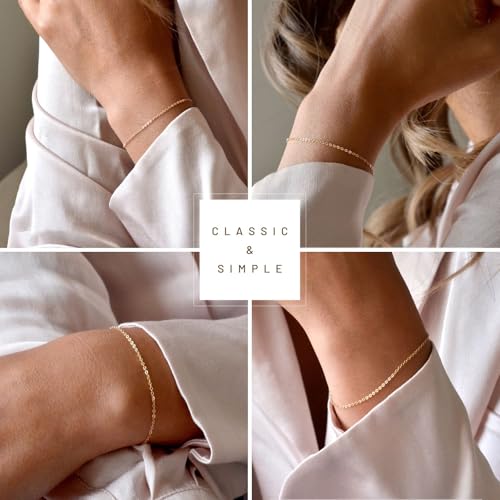 NOKMIT Solid 925 Sterling Silver Bracelets for Women, Dainty Interlocking Circles Cubic Zirconia Adjustable Chain Bracelet, Trendy Stackable Link Bracelets, Simple Cute Jewelry Gifts - color: Gold Cable Chain