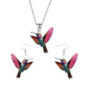 Hummingbird Necklace Earrings Set for Women Cute Colorful 2D Bird Pendant Necklace Acrylic Hypoallergenic Dangle Earrings Trendy Jewelry for Bird Lovers - color: Red