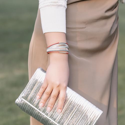 FANCY SHINY Boho Leather Bangle Bracelets Stackable Noodle Tube Bracelets Layered Wrap Cuff Bracelets with Magnetic Clasp - color: Colorful