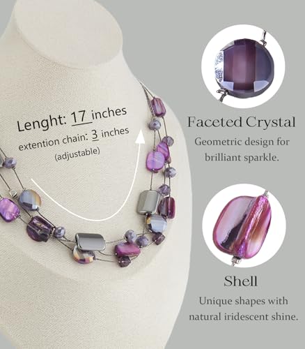 FULU AUTUMN Beaded Statement Necklaces for Women Shell Bead Chunky Collar Necklace Summer Layer boho Costume Jewelry for Her - color: Purple