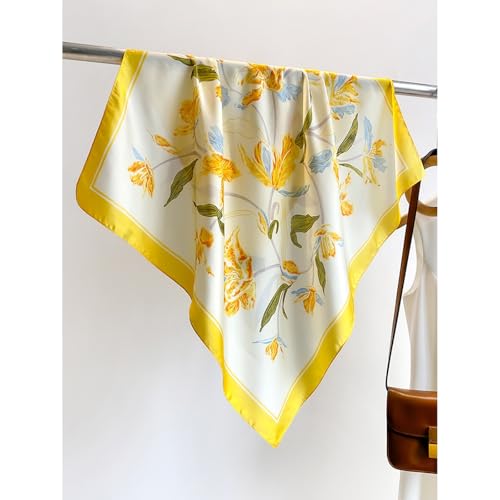 Sumolux Head Hair Scarf for Women Like Satin Silk Scarf Bandana Hair Wrapping Night Large Square Scarves 27.5" - color: Yellow Flowers