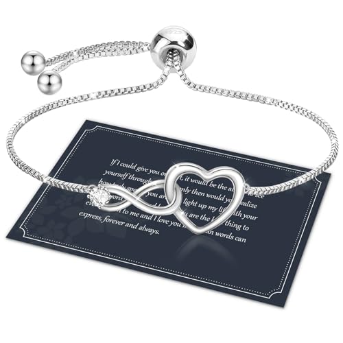 J.Fée Infinity Heart Bracelets for Women with 5A Cubic Zirconia, 925 Silver Bracelets for Women Adjustable Womens Bracelet Jewelry for Wife Girlfriend Her - color: Adjustable-Silver