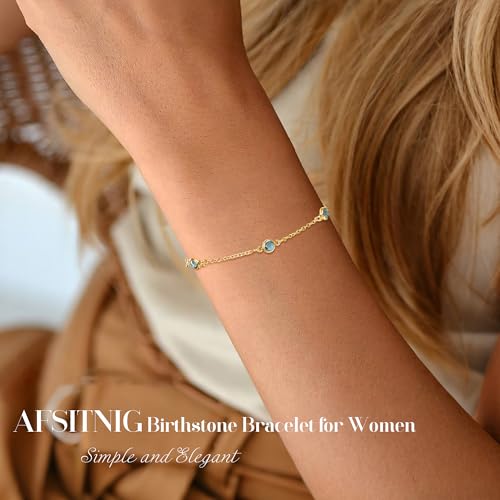 Birthstone Bracelet for Women 14K Gold Plated Dainty Link Bracelet Trendy Non Tarnish Trendy Chain Bracelets Birthday Valentines Gifts Jewelry for Women Mom Daughter Wife Sister Friend - color: 03.March