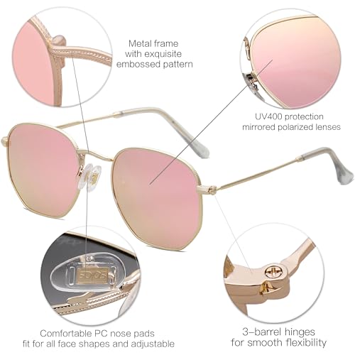 SOJOS Square Polarized Sunglasses for Women Men Small Hexagonal Polygon Shades SJ1072 - color: Pink