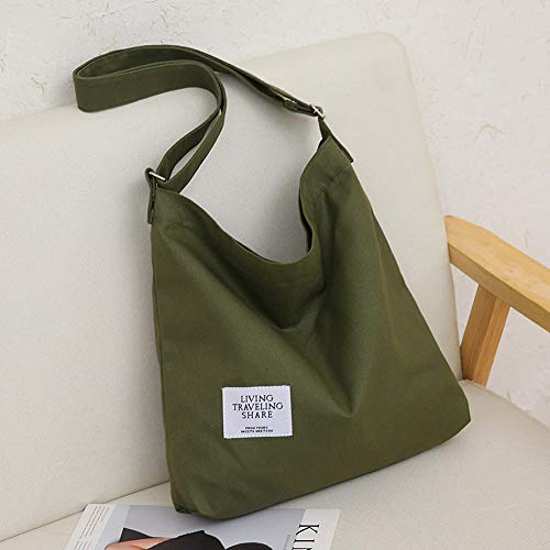 Covelin Women's Retro Large Size Canvas Shoulder Bag Hobo Crossbody Handbag Casual Tote - color: Black Olive