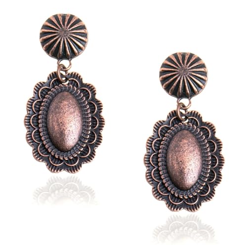 Rustic Couture's Western Earrings for Women Cowgirl Country Concho Dangling Western Statement Jewelry - color: A-Bronze