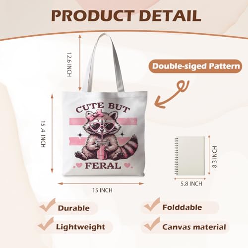 Preppy Animal Tote Bag, Pet Canvas Tote Bag, Reusable Grocery Shopping Shoulder Bags - color: Raccoon