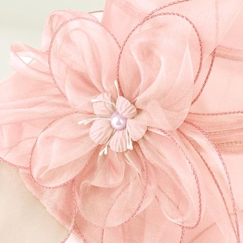 ORIDOOR Women’s Organza Church Tea Party Wedding Fascinator Derby Hat Wide Brim Sun Hats - color: C4-flesh Pink