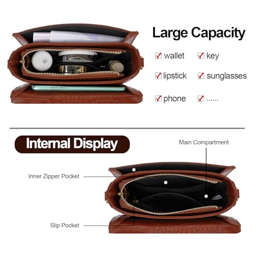 LL LOPPOP Women's Small Classy Crossbody Purse Top Handle Handbags Leather Satchel Bags for Women - color: A-brown(2035)