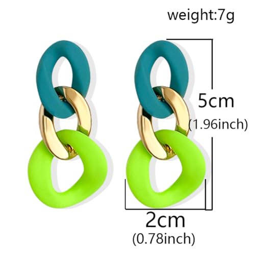 Charm Elegant Hollow Color Chain Acrylic Geometric Temperament Dangle Drop Earrings Bohemian Minimalist Hypoallergenic Jewelry Gift - color: Green Gold Green