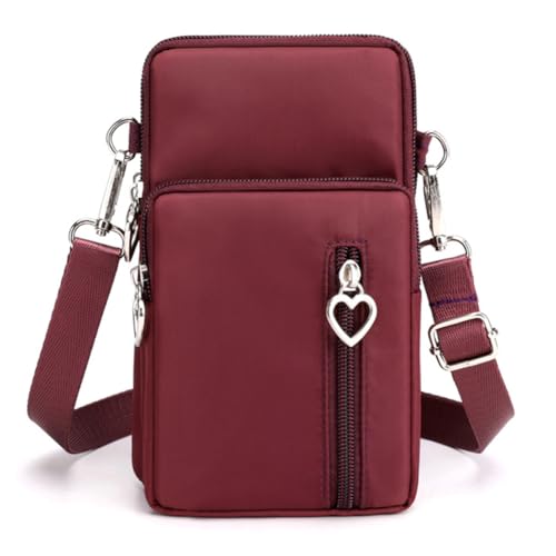 JANKS Small Crossbody Bag for Women - Mini Phone Purses with Crossbody Strap and Wallet - Nylon Arm Bag - color: A-wine Red