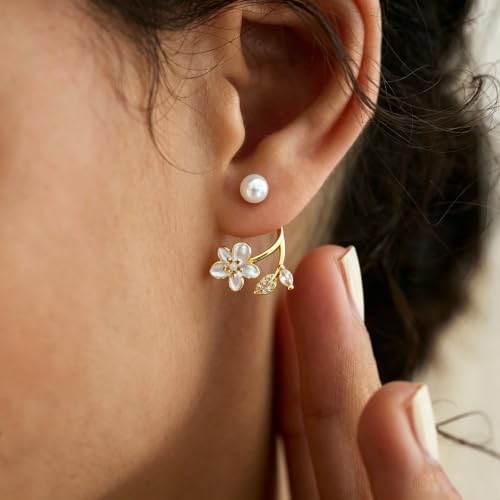 Pearl Earrings for Women, 14k Pearl Drop Dangle Earrings Gold Earrings for Women Trendy Cute Prom Bridal Earring Flower Long Earring Wedding Jewelry - color: style-6
