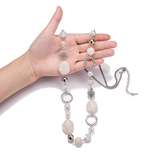 PEARL&CLUB Long Beaded Necklaces For Women - Sweater Chain Fashion Jewelry Necklace Gifts For Women - color: 23-White