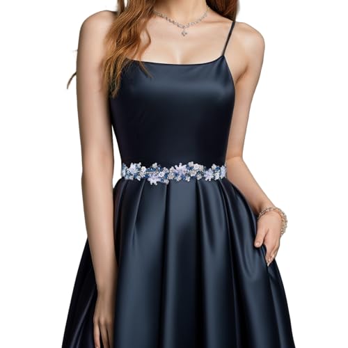 Rhinestone Wedding Bridal Belt for Women Formal Dress Handmade Crystal Beading Wedding Sash Belt - color: Blue