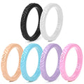 Rinfit Silicone Wedding Ring Sets - Soft, Stackable & Thin Silicone Rings for Her - Womens Rubber Wedding Rings - color: SetH - White, Black, Peach, Purple, Pink, Sky Blue, size: 8