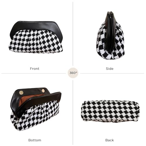 ENBEI Women's Checkered Crochet Evening Clutch Faux Leather Small Handbag Purse for Wedding Party Daily Use | Checkered Crochet