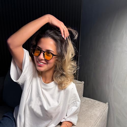 SORVINO Retro Round Sunglasses for Men Women Vintage Unisex Stylish Small Circle Tinted Sun Glasses 46mm - color: Black/Orange Tinted