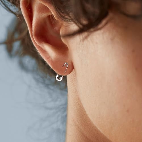 CHIC & ARTSY 925 Sterling Silver Safety Pin Earrings - Lightweight Comfortable Punk Paperclip Cartilage Hoop Earrings, Trendy Industrial Style Jewellery for Women and Men - color: White-Small Heart