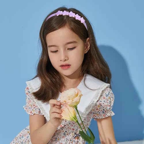 Fishdown Headband for Kids Girls, 10Pcs Rainbow Glitter Hairband for Toddler Heart Rainbow Star Non-slip Headbands with Teeth - color: Multicolor