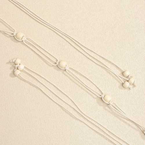 LIMHOO Women's Boho Braided Belt Adjustable Beaded Rope Waist Belts for Dresses - color: 520 White