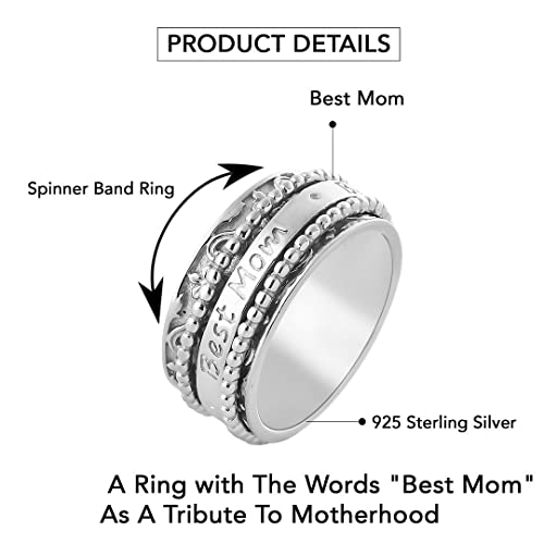 Shop LC 925 Sterling Silver Fidget Spinner Ring for Women - color: Best Mom