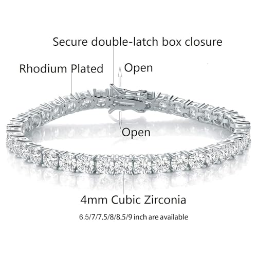 MDFUN 18k White Gold Plated CZ Tennis Bracelet, 4MM Cubic Zirconia Charm Bracelet for Women Men - style: 7.5" tennis bracelet