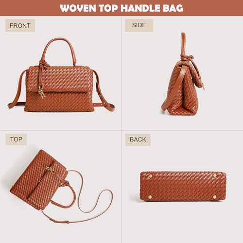 Woven Crossbody Bag for Women, Top Handle Satchel Purse Shoulder Handbag, Woven Handbag - color: Brown