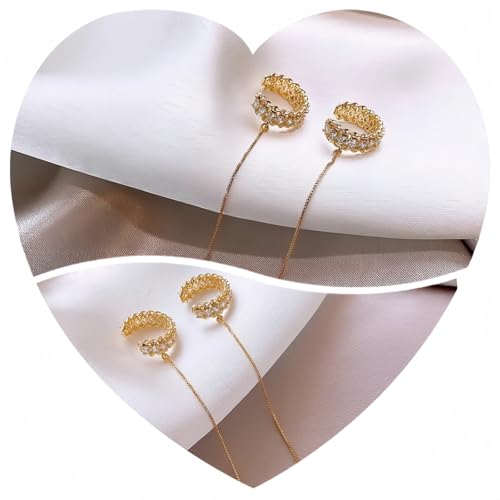 Gold Dangling Earrings for Women，Cuff earrings Chain Hoop Helix Hook Earrings for Women Unique Huggie earrings Trendy Stud ear chain 2025 Jewelry Gifts - color: gold