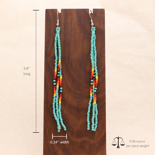 Native Long Beaded Tassel Earrings for Women, Boho Handmade Colorful Beads Statement Dangle Earing Prom Jewelry Gift. - color: Turquoise