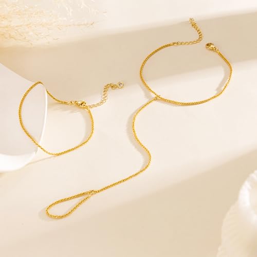 Hand Chain Bracelet for Women Trendy, Dainty Silver Beaded Finger Ring Bracelet Non Tarnish Minimalist Adjustable Simple Cute Silver Bracelets Waterproof Fashion Jewelry - color: Gold-07