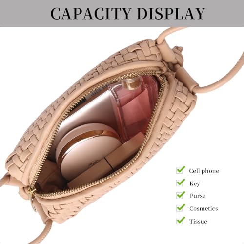 Woven Crossbody Bags for Women Handwoven Purses Vegan Leather Small Handbag Handmade Shoulderbag | Lightweight - color: Apricot