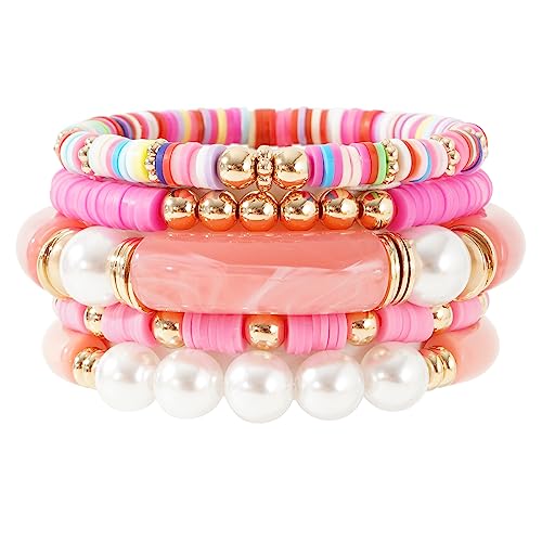 GOOJIDS Simple Beaded Gold Plated Bangles Bracelet Chunky Bamboo Tube Curved Stacking Clear Acrylic Colorful Beads Stretchable Gold Plated Bracelets Set For Women - color: A-A1 Mix Set