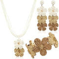 Tondiamo 3 Pcs Raffia Jewelry Set for Women Boho Daisy Flower Necklace, Open Cuff Bracelet, Earrings, Gift for Mom - color: Brown