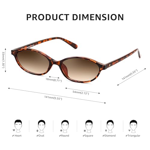 FEISEDY Retro Oval Sunglasses for Women Cat Eye 90s Lightweight Narrow Shades Trendy Sun Glasses B4196 - color: Tortoise/Gradient Brown