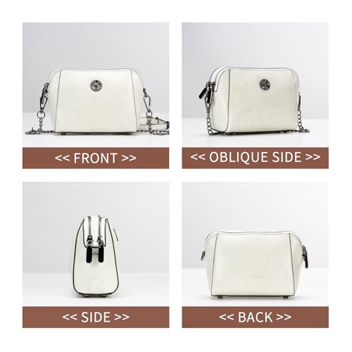 Genuine Leather Small Crossbody Bags for Women | Lightweight Shoulder Purse, Designer Handbag with Adjustable Strap, Casual Travel Everyday Bag - color: H-white