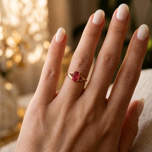 Galaxy Gold 14K Solid Gold 1.15 Carat Natural Ruby Oval Ring for Women - Yellow Gold Fine Jewelry