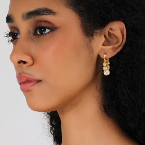 Huggie Earrings for Women 14K Gold Plated Earrings Dainty Statement Sterling Silver Cute Dangle Earring Hypoallergenic Huggie Hoop Earrings for Wome Trendy Prom Party Jewelry Gift - color: 6-Gold