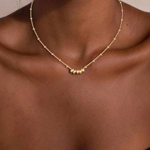 M MOOHAM Gold Necklace for Women Non Tarnish - Dainty 14K Gold Plated Beaded Chain Small Pendant Necklaces Simple Pearl Circle Beads Teardrop Pendant Necklace for Women Trendy Jewelry Gifts - color: Beads Pendant